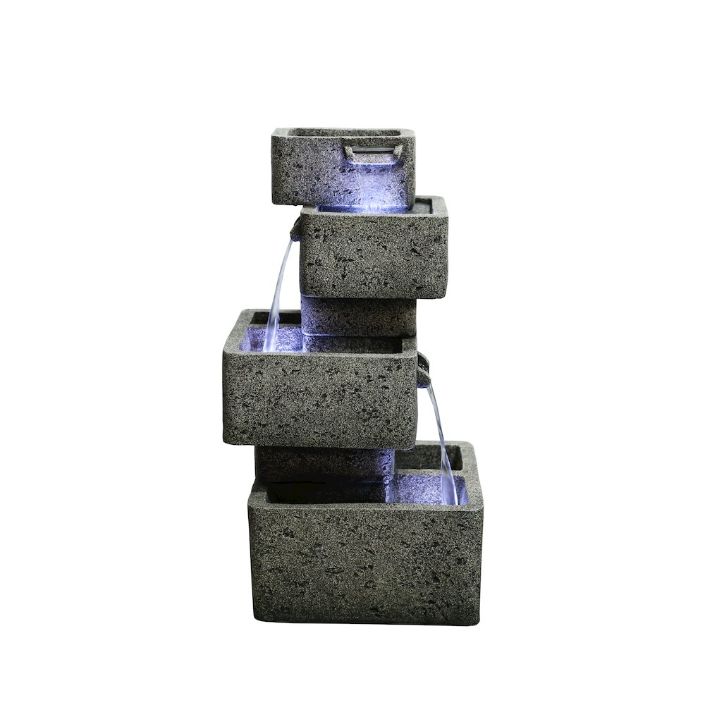 Multilevel Concrete Cascading Fountain with 3 Cool White LED Lights. Picture 2