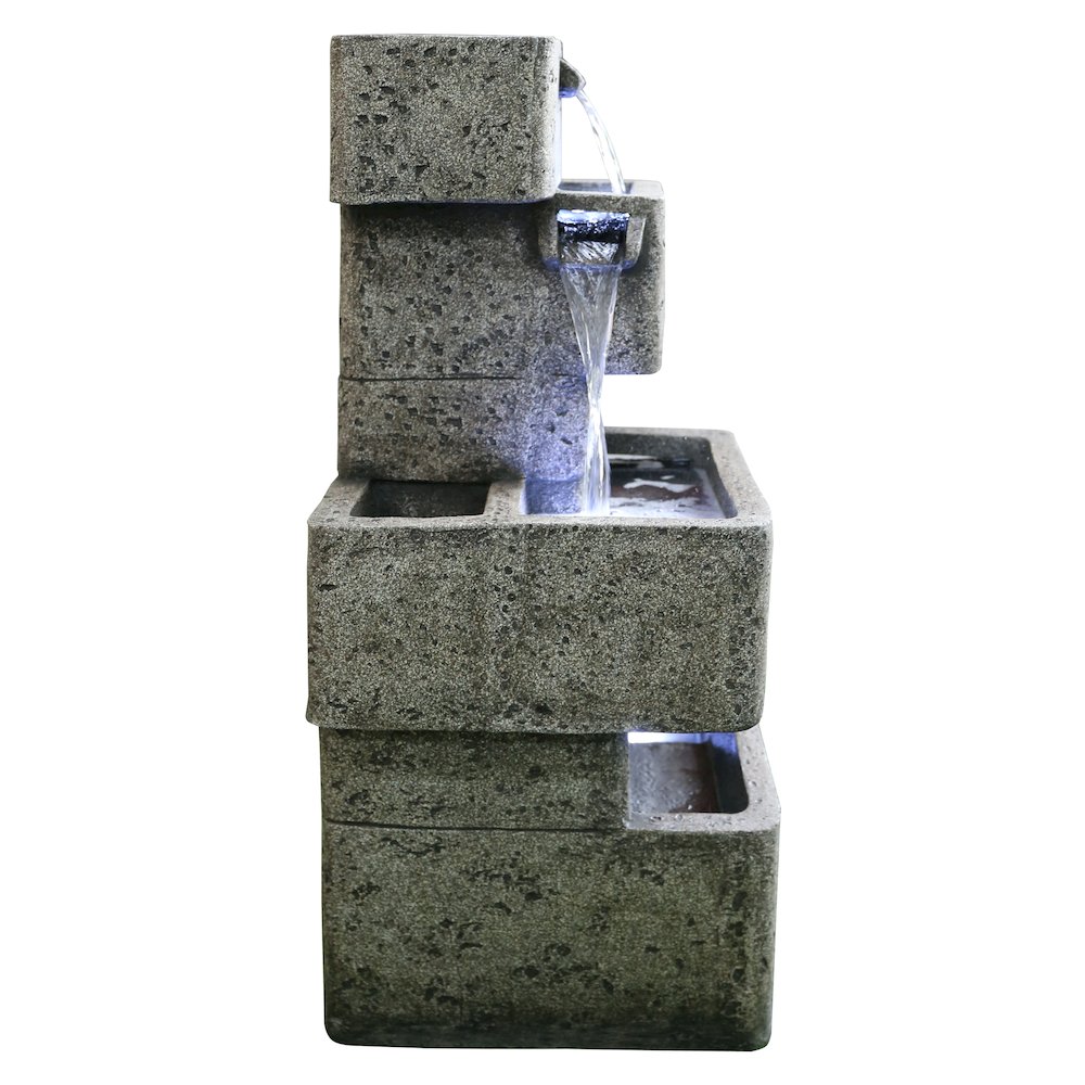 Multilevel Concrete Cascading Fountain with 3 Cool White LED Lights. Picture 3