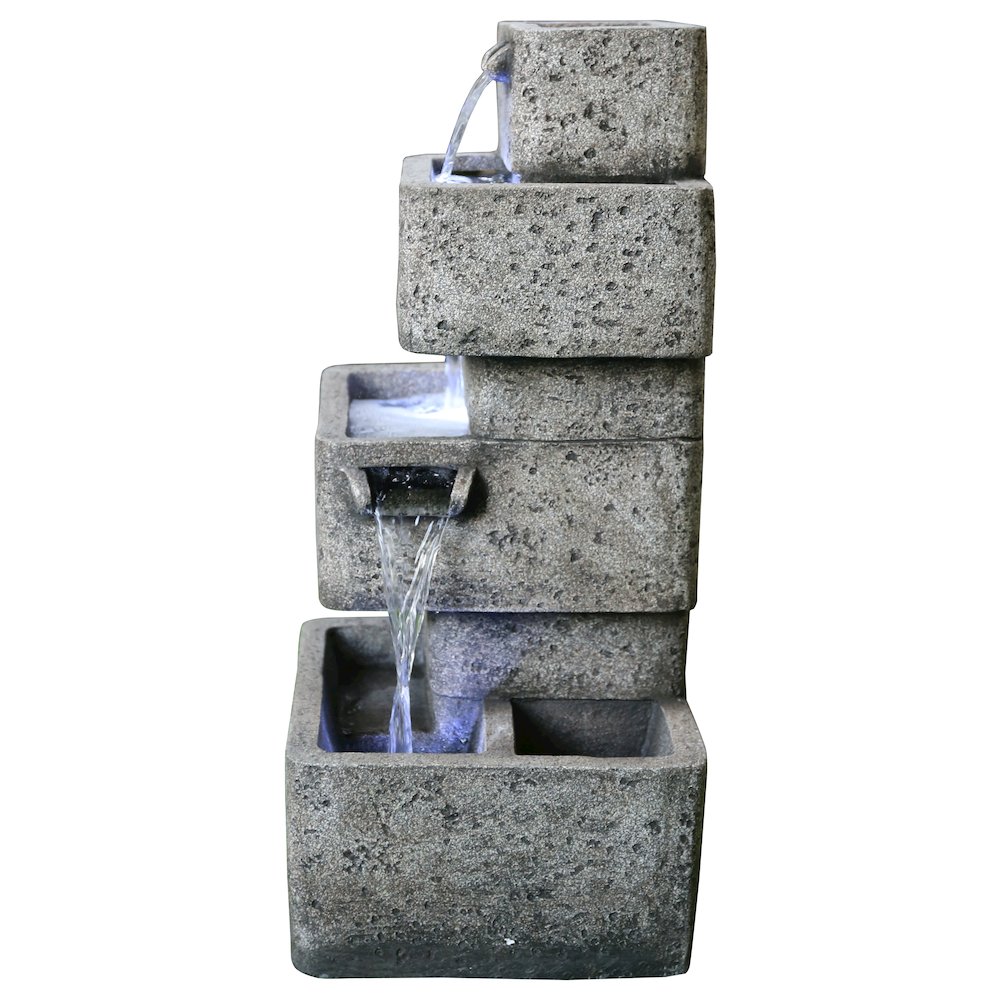 Multilevel Concrete Cascading Fountain with 3 Cool White LED Lights. Picture 4