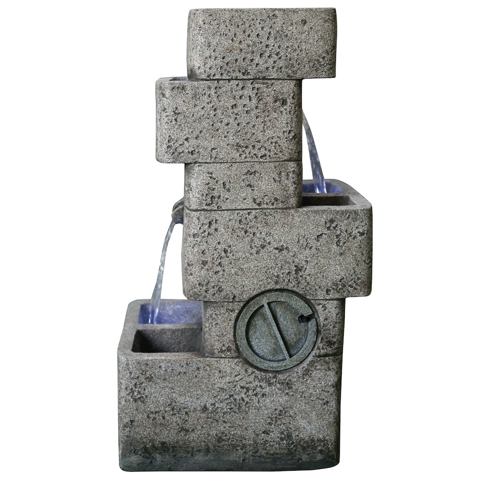 Multilevel Concrete Cascading Fountain with 3 Cool White LED Lights. Picture 5