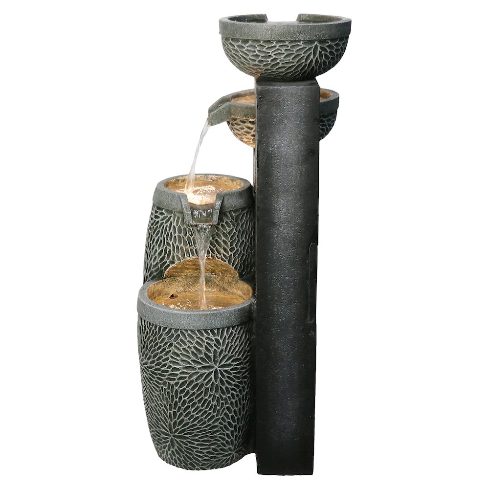 4 Tiers Modern Cascading Water Fountain Outdoor with Warm White LEDS. Picture 4