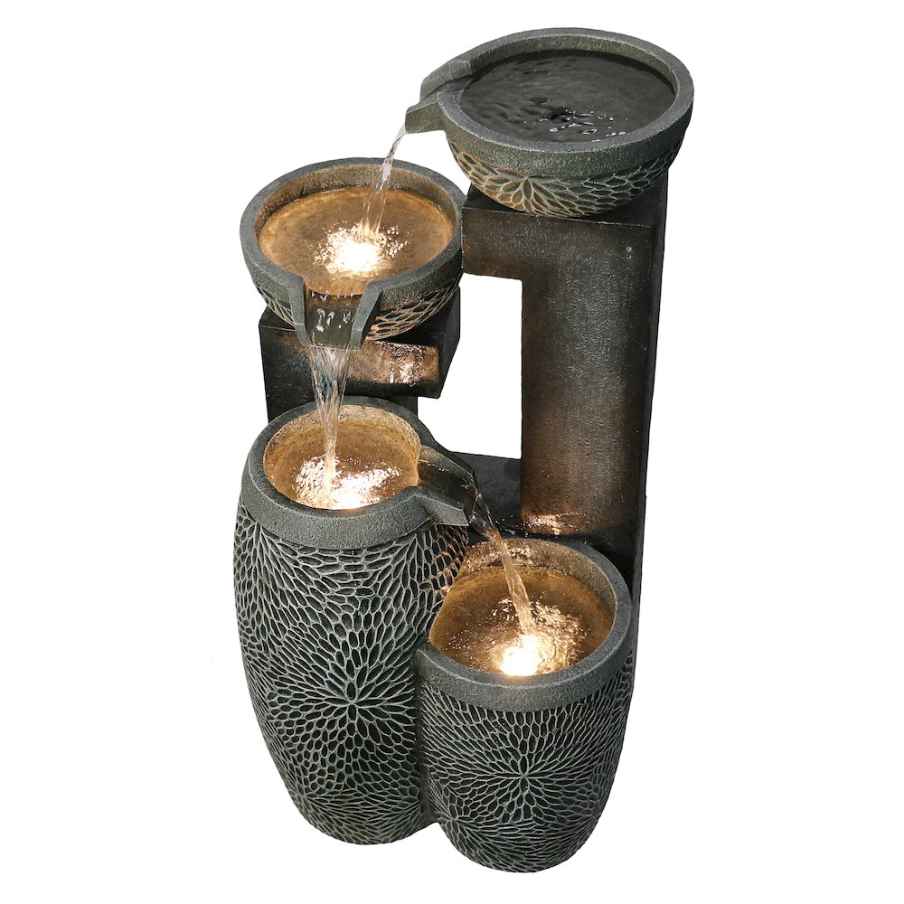 4 Tiers Modern Cascading Water Fountain Outdoor with Warm White LEDS. Picture 2