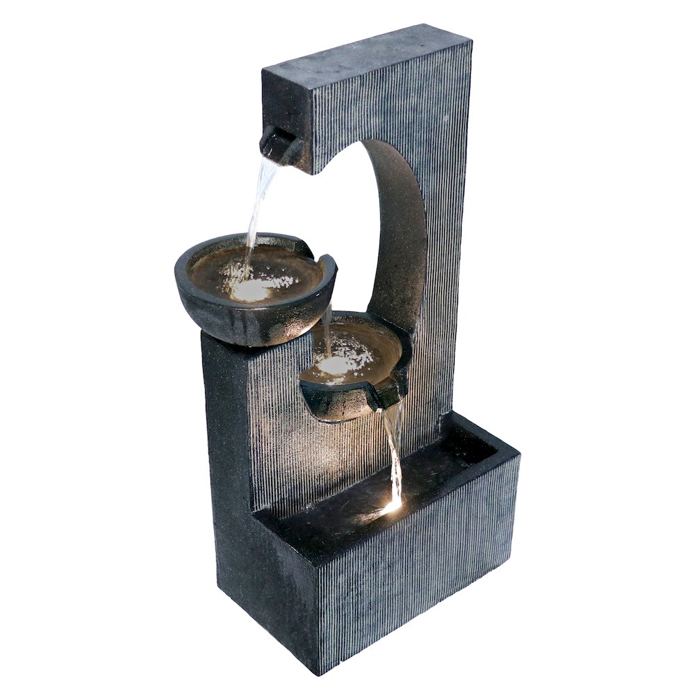 Contemporary Semi-Circle Tiered Fountain Outdoor with Warm White LEDS. Picture 2