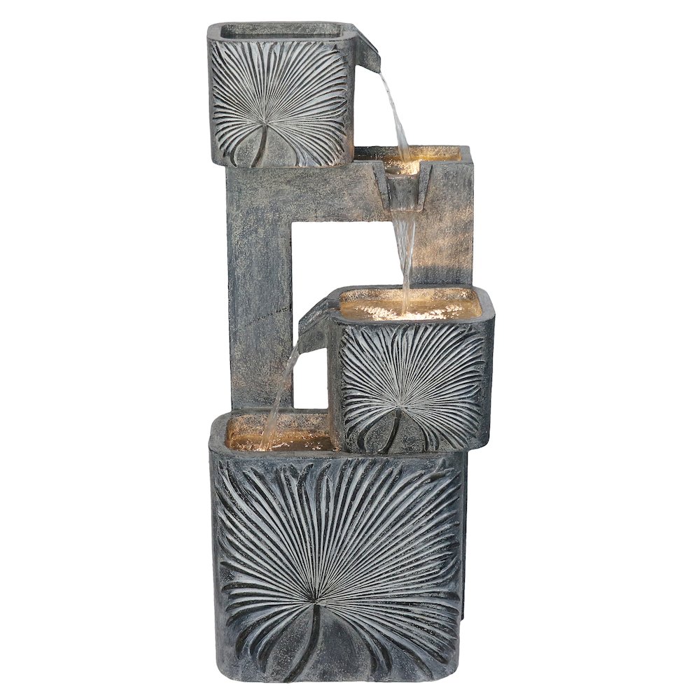 3 Tiers Square Modern Cascading Water Fountain Outdoor with Warm White LEDS. Picture 5