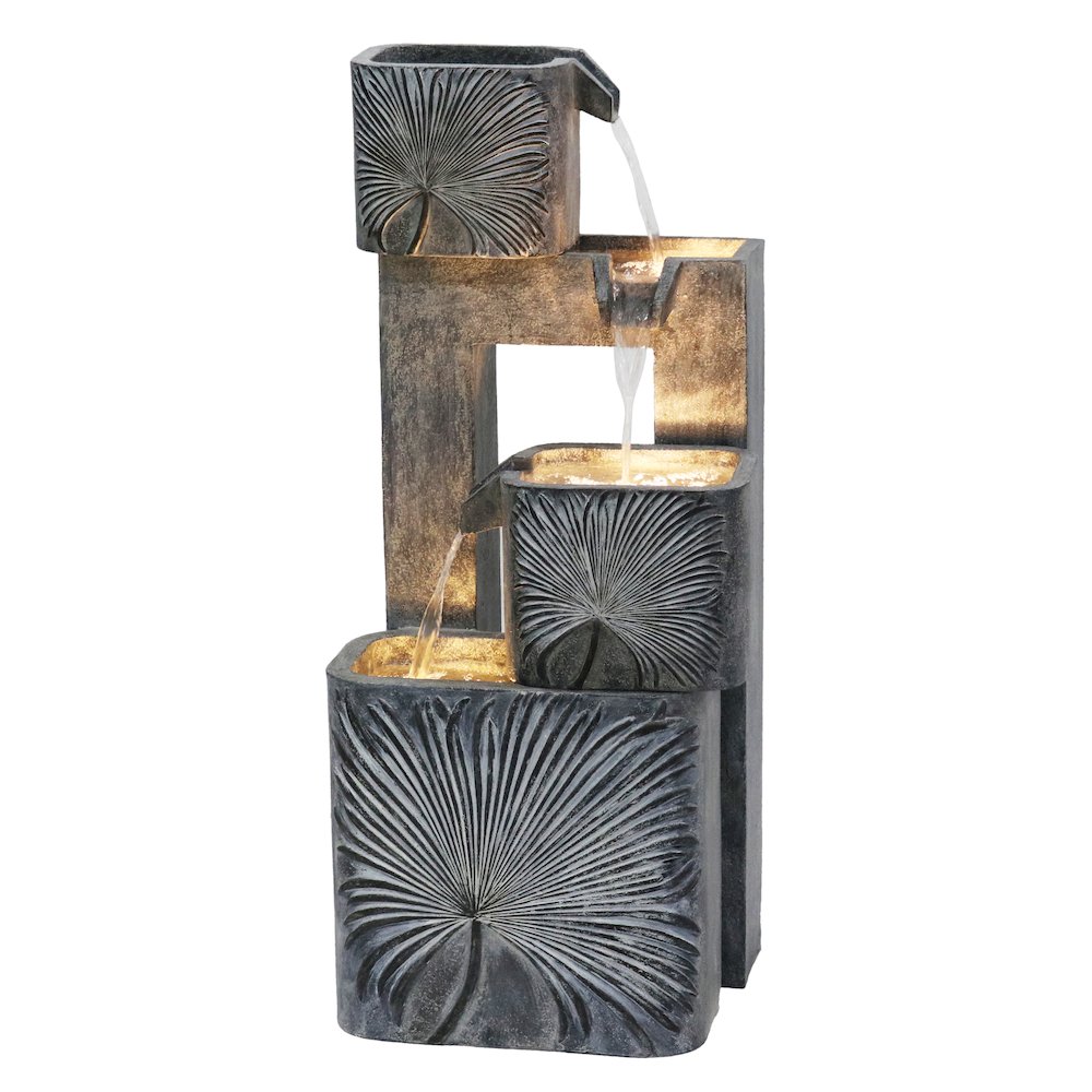 3 Tiers Square Modern Cascading Water Fountain Outdoor with Warm White LEDS. Picture 4