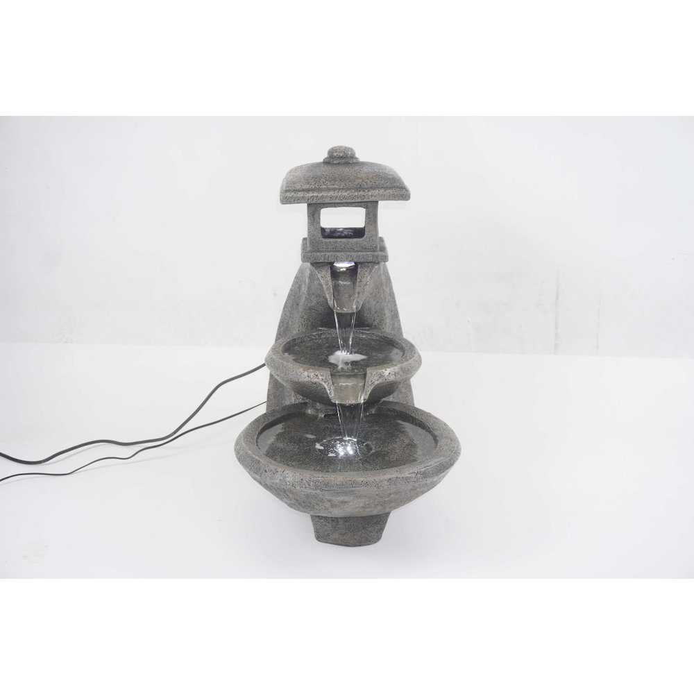 Pagoda Tiered Outdoor Fountain with 3 White LEDS. Picture 5