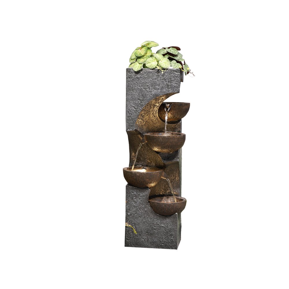 36" H Stacking Bowls Fountain with 4 Warm White LED Lights. Picture 1