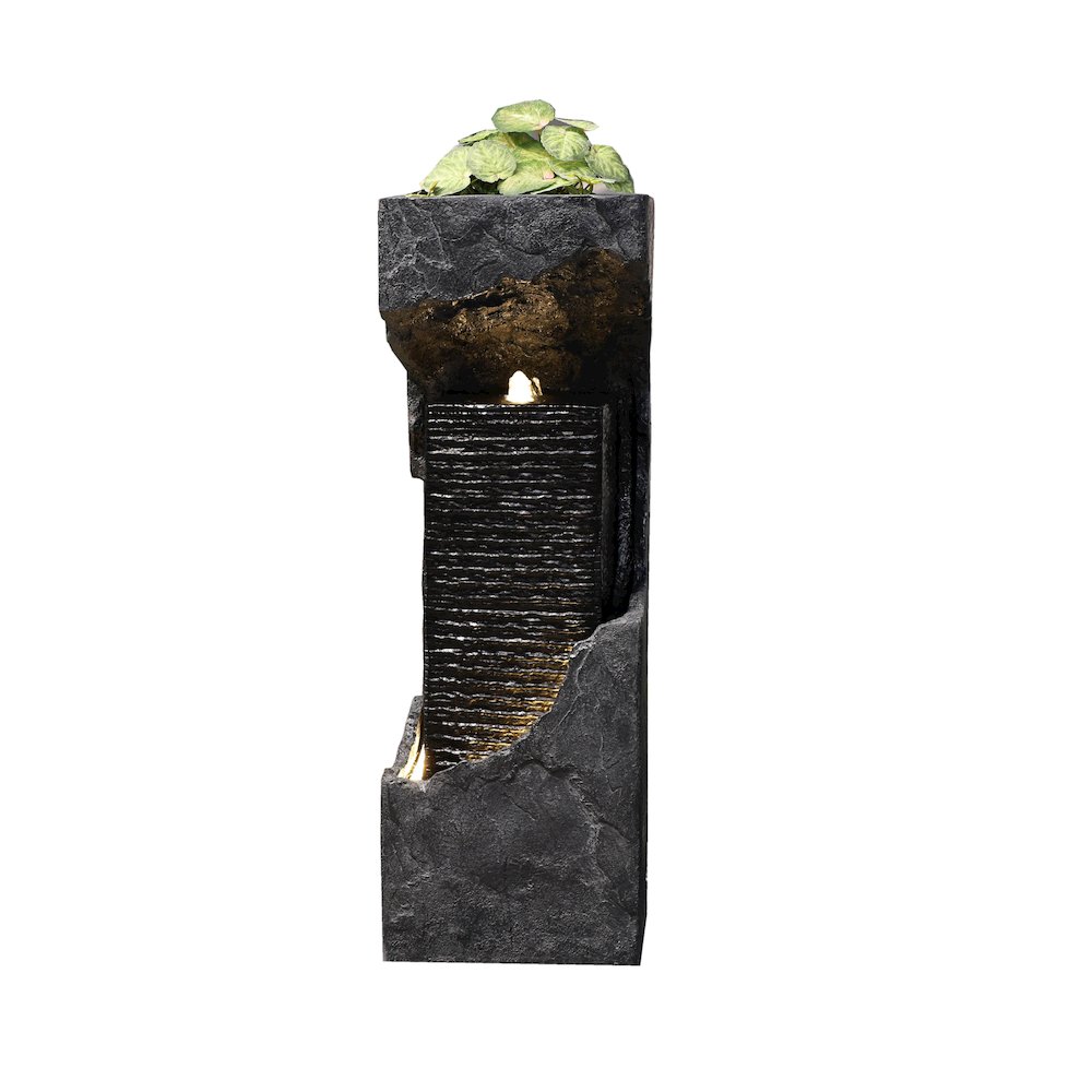 35" H Outdoor Waterfall Fountain with Warm White LEDS. Picture 1