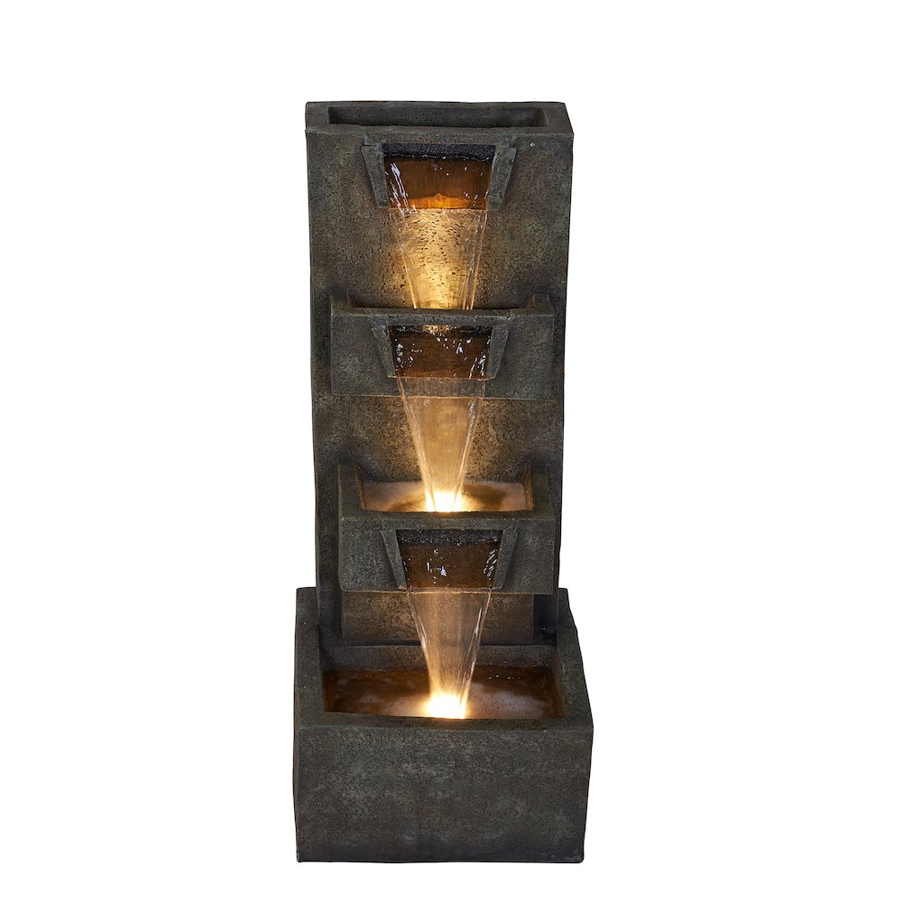 34" H Multi-LeveLED Waterfall Fountain with 3 Warm White LEDS. Picture 1