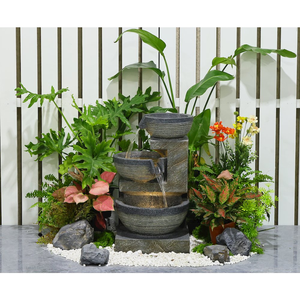 Enchanting Outdoor Fountain with 12 Warm White LED Lights - Gray. Picture 2