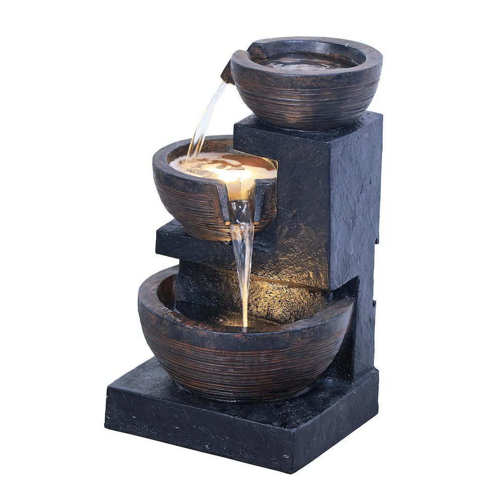 Enchanting Outdoor Fountain with 12 Warm White LED Lights - Black. Picture 4