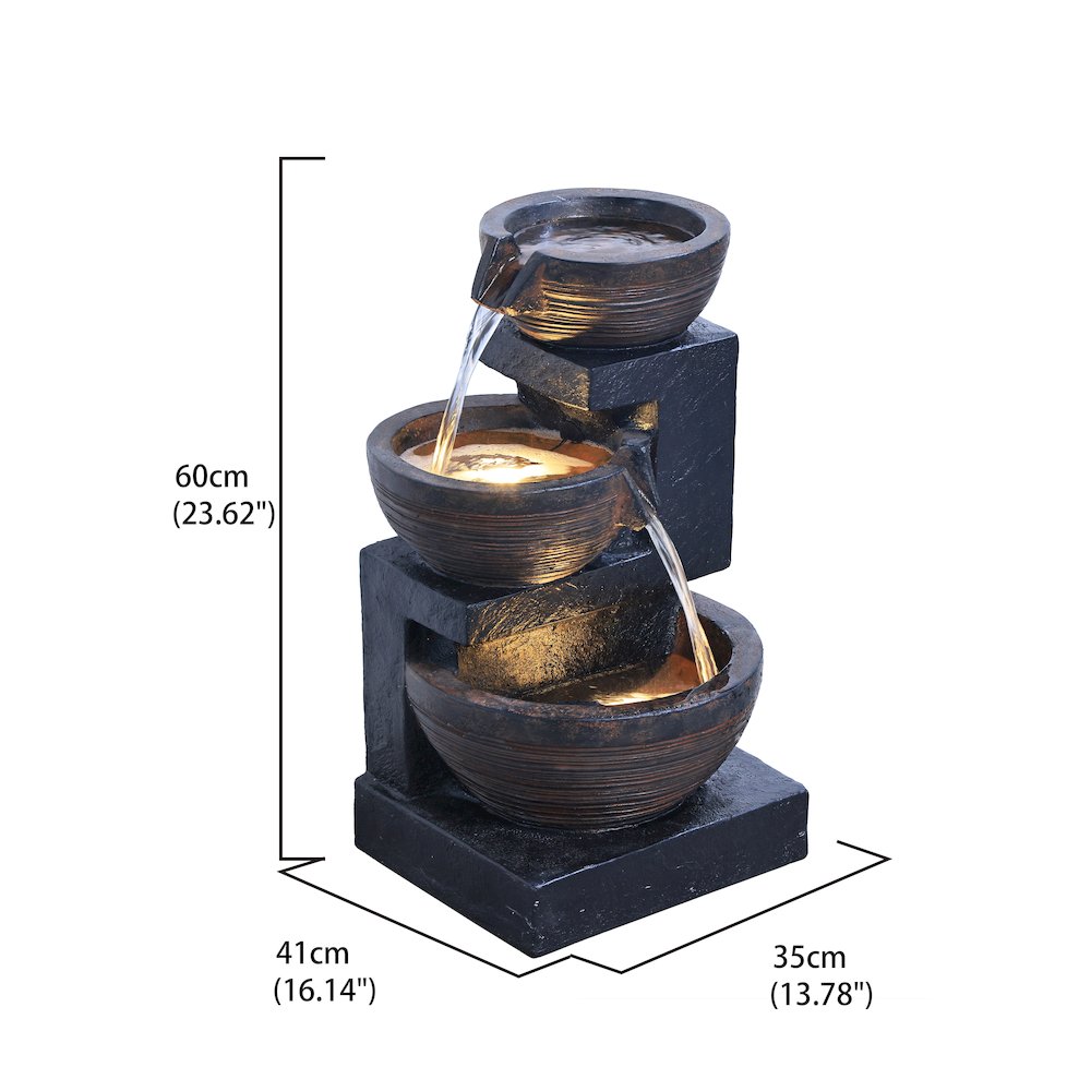 Enchanting Outdoor Fountain with 12 Warm White LED Lights - Black. Picture 3