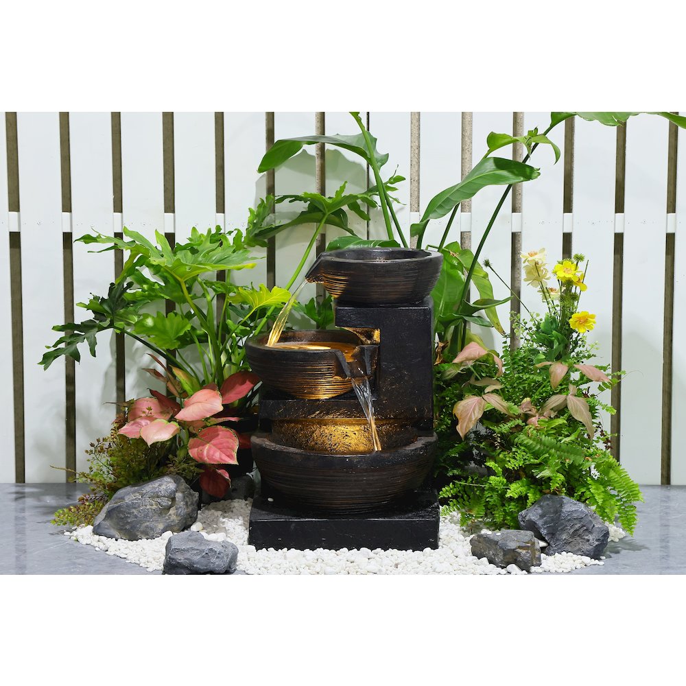 Enchanting Outdoor Fountain with 12 Warm White LED Lights - Black. Picture 2