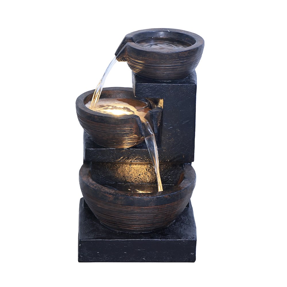 Enchanting Outdoor Fountain with 12 Warm White LED Lights - Black. Picture 1