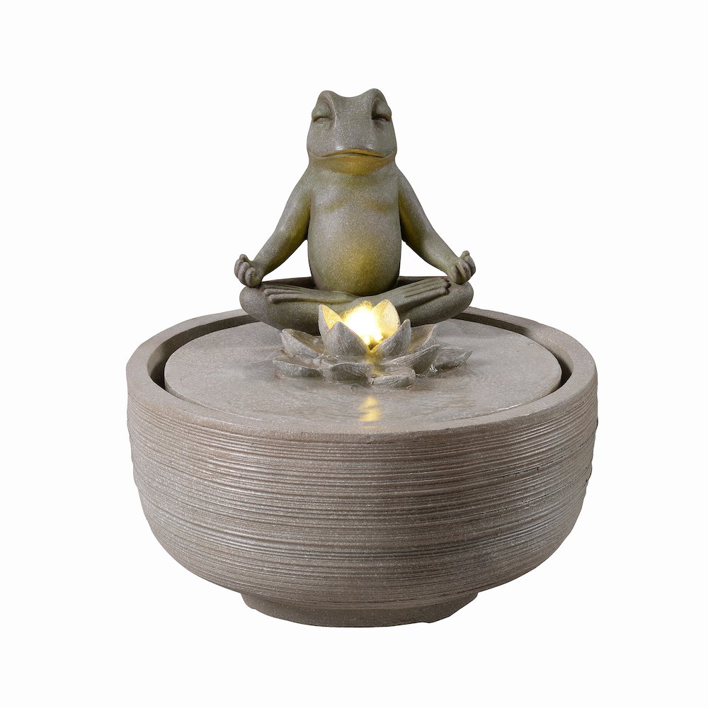 15" H Meditating Frog Water Fountain LEDs. Picture 1