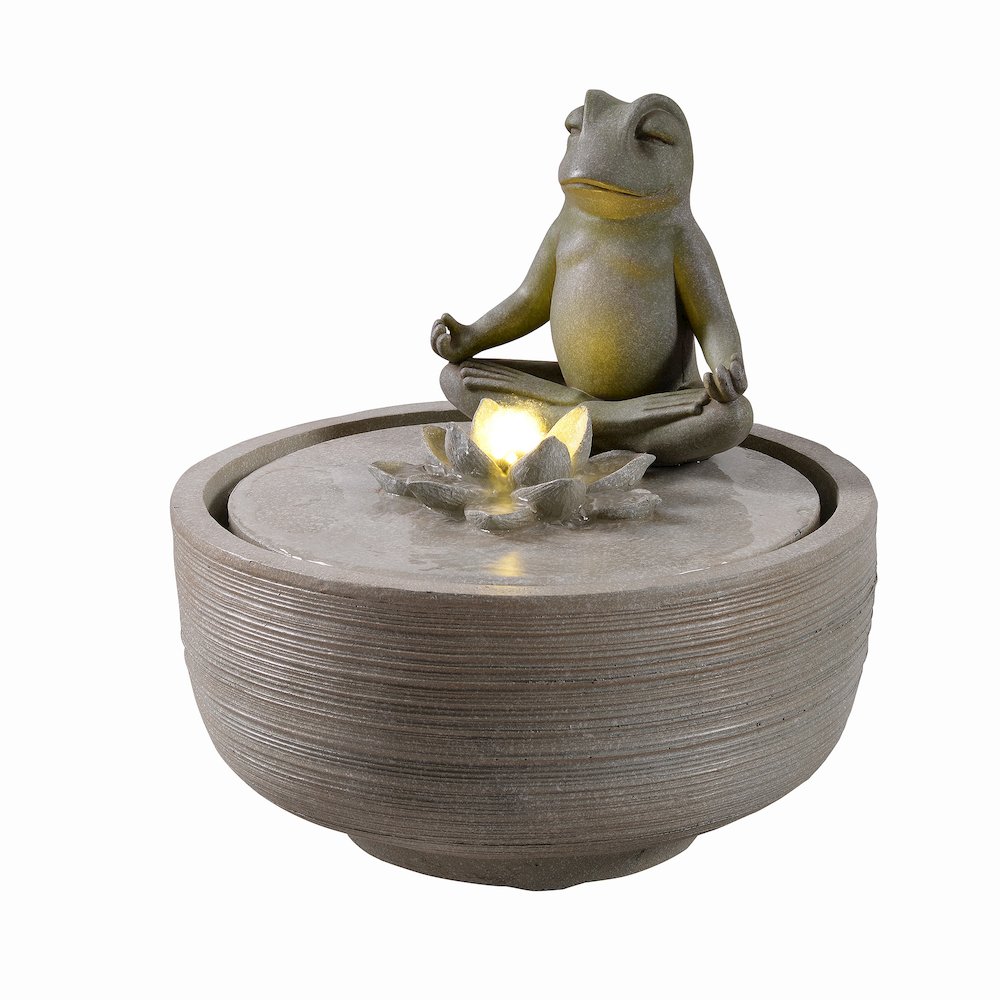 15" H Meditating Frog Water Fountain LEDs. Picture 4