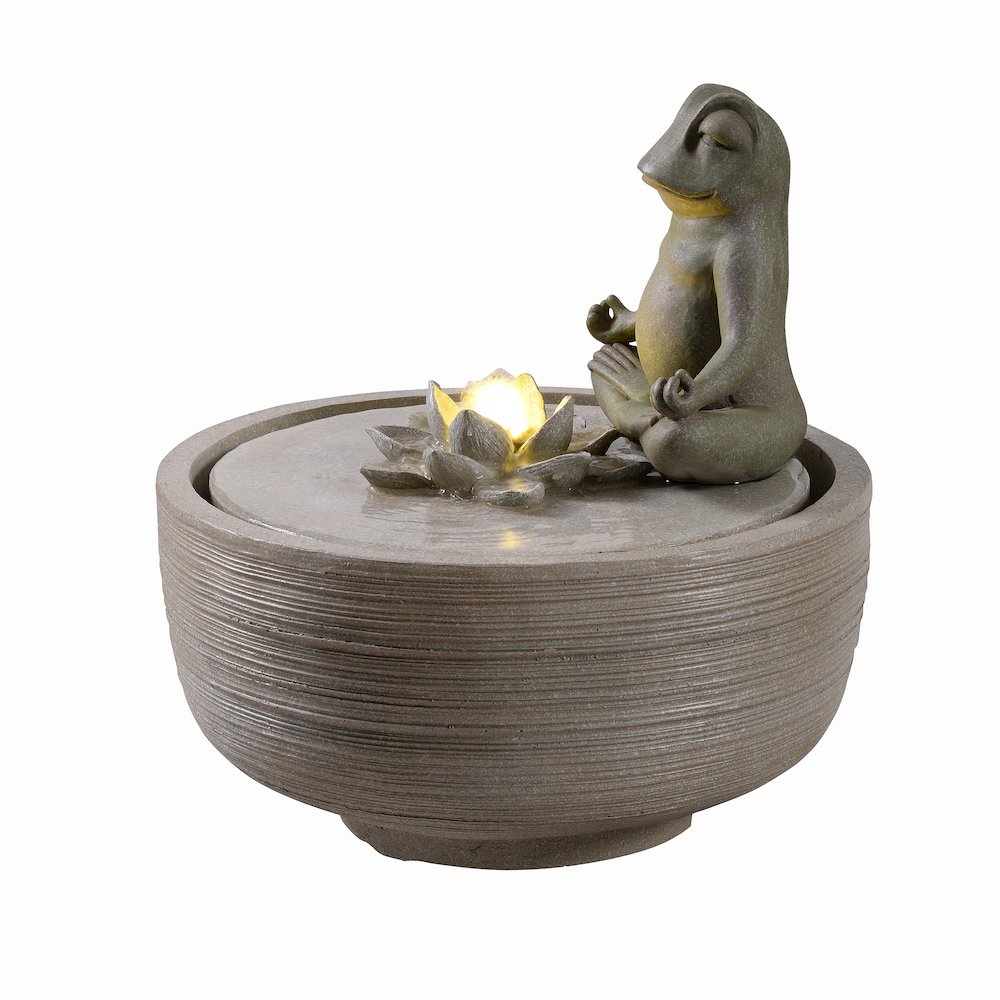 15" H Meditating Frog Water Fountain LEDs. Picture 5