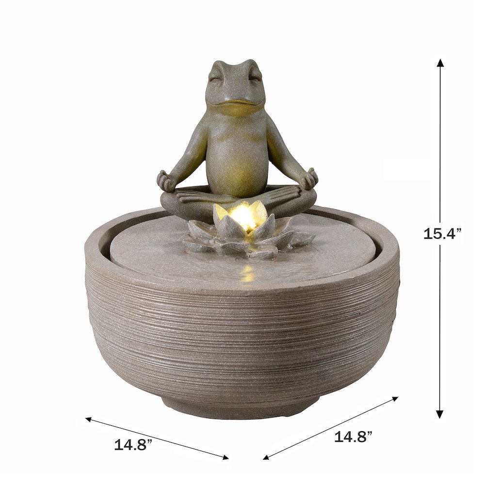 15" H Meditating Frog Water Fountain LEDs. Picture 3