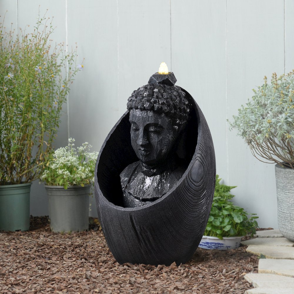 22" H Buddha Head Water Fountain LEDs. Picture 2
