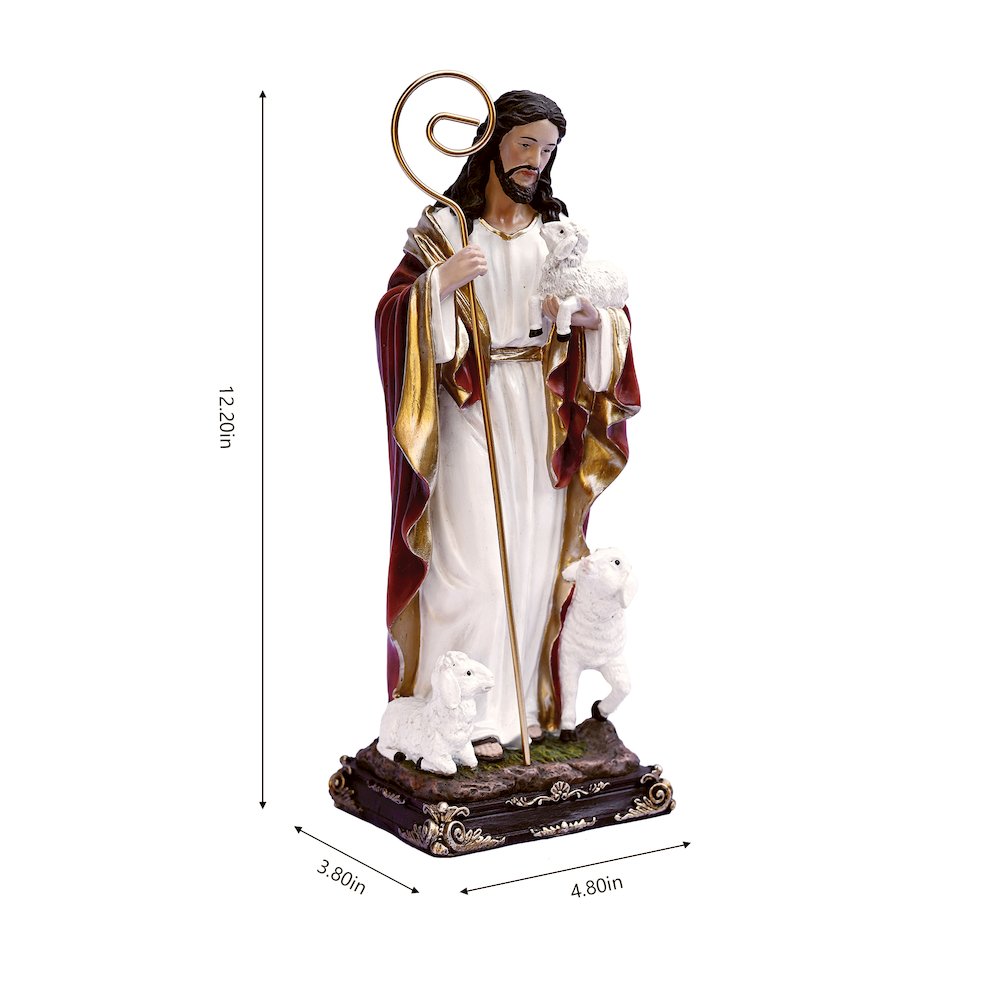 12in Good Shepherd Figure Statue Religious Decor. Picture 3