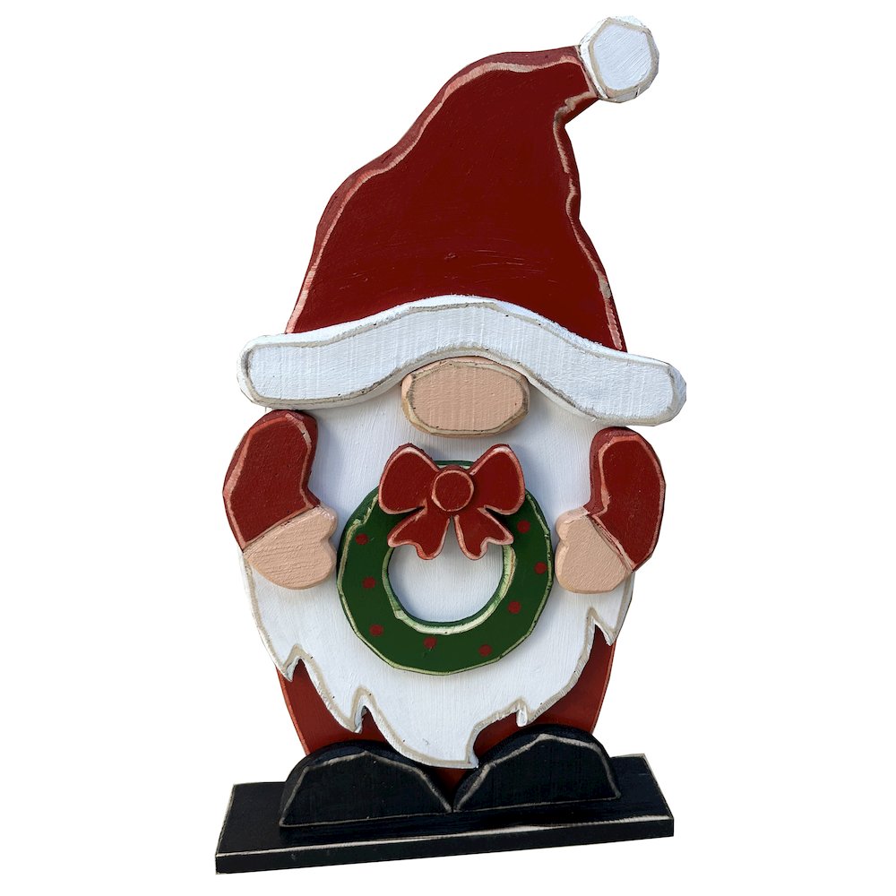 Medium Wooden Gnome Christmas Decor Indoor Outdoor Use. Picture 1