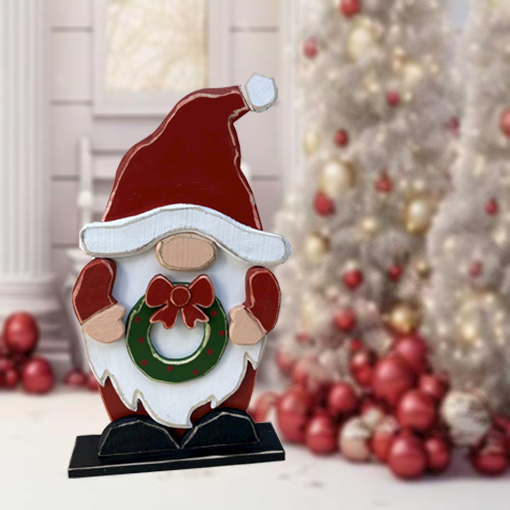 Medium Wooden Gnome Christmas Decor Indoor Outdoor Use. Picture 2