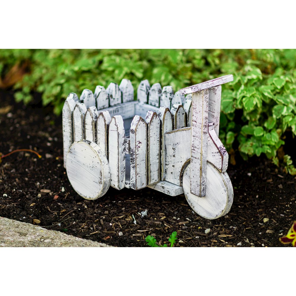 Wooden White Cart Planter. Picture 5
