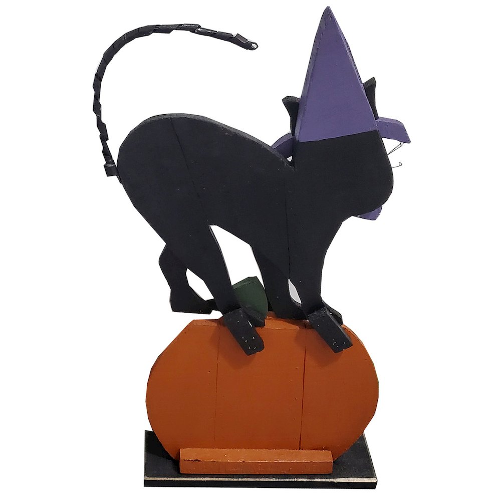 30in Wooden Black Cat on Pumpkin Halloween Decor Indoor Outdoor Use. Picture 5