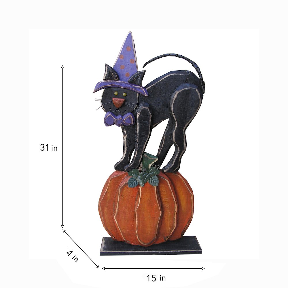 30in Wooden Black Cat on Pumpkin Halloween Decor Indoor Outdoor Use. Picture 3