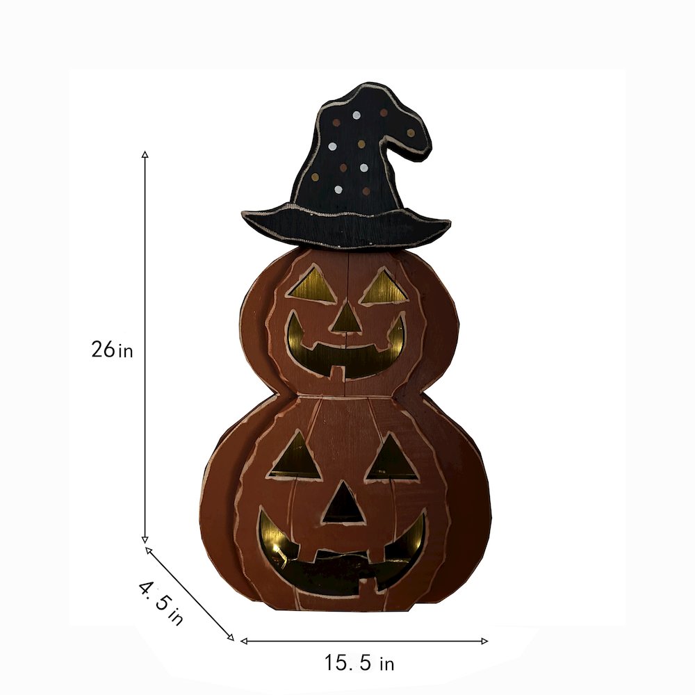 25in Wooden Lighted Jack O Lantern Hat Timer Battery Operated Halloween Decor. Picture 3