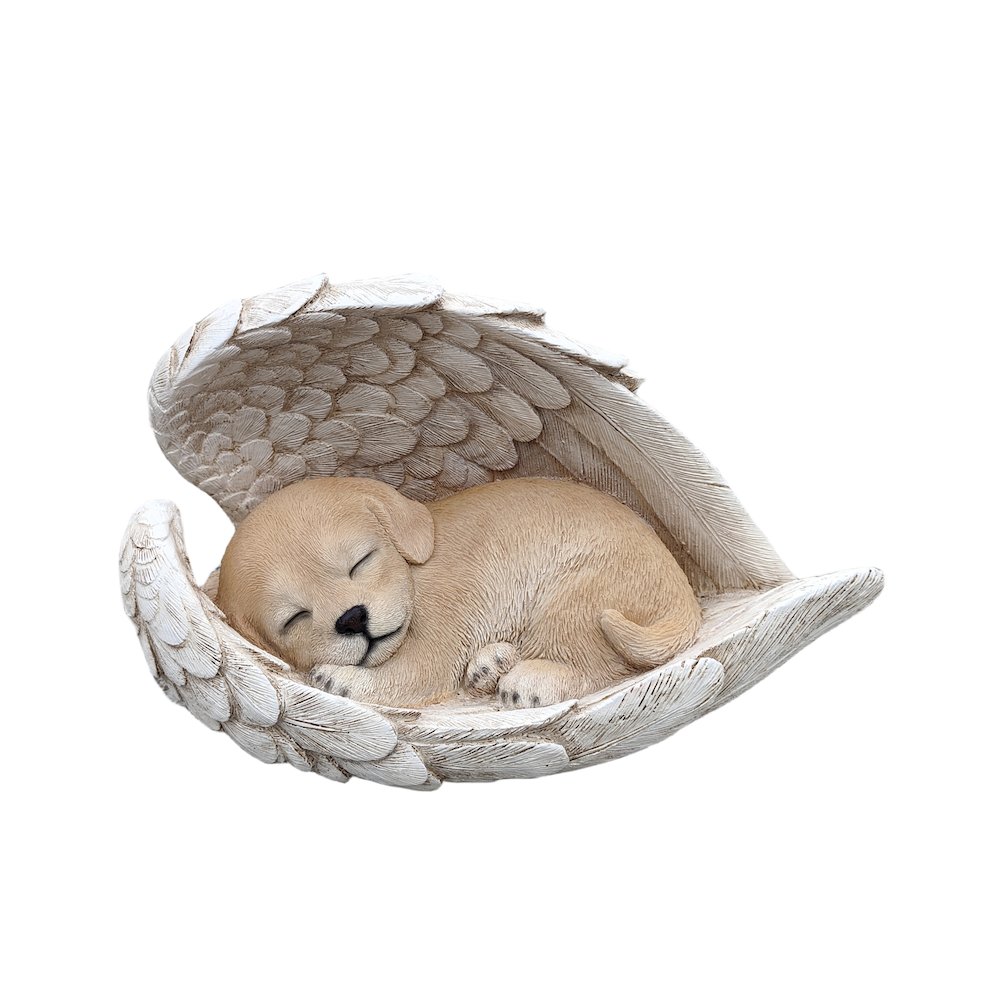 Sunny Serenity: Radiant Yellow Polyresin Angel Dog Figurine. Picture 1