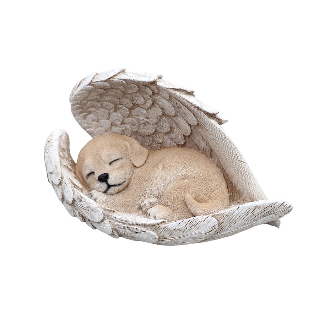 Sunny Serenity: Radiant Yellow Polyresin Angel Dog Figurine. Picture 5