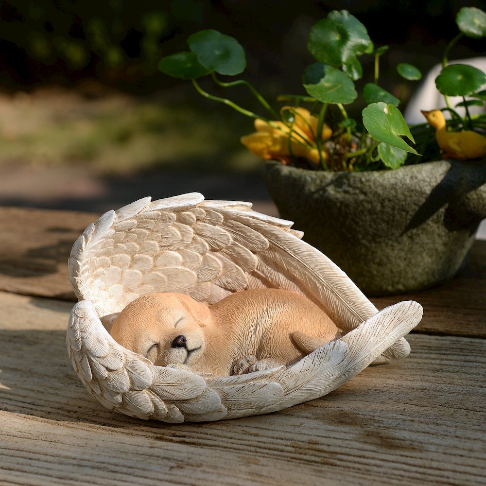 Sunny Serenity: Radiant Yellow Polyresin Angel Dog Figurine. Picture 2