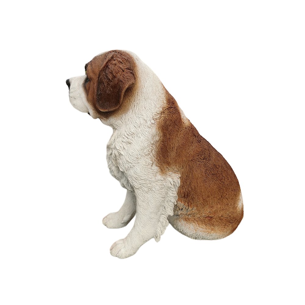 Alpine Guardian: Saint Bernard Polyresin Figurine in White and Brown. Picture 4