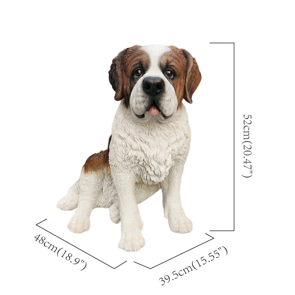 Alpine Guardian: Saint Bernard Polyresin Figurine in White and Brown. Picture 3
