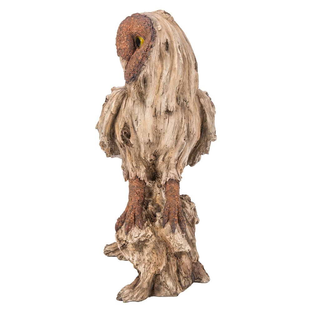 Driftwood Barn Owl On Stump Statue. Picture 1