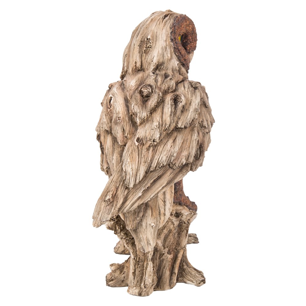 Driftwood Barn Owl On Stump Statue. Picture 4