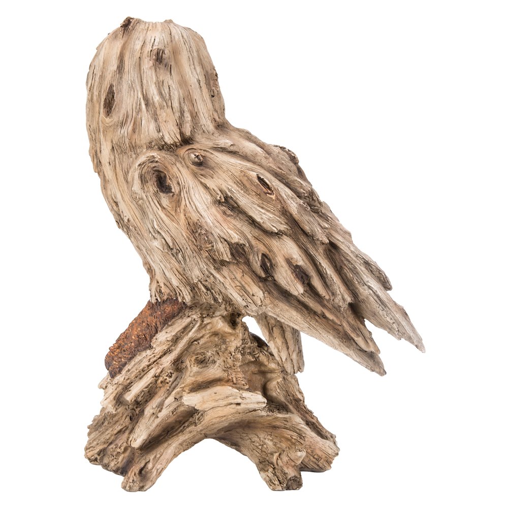 Driftwood Barn Owl On Stump Statue. Picture 3