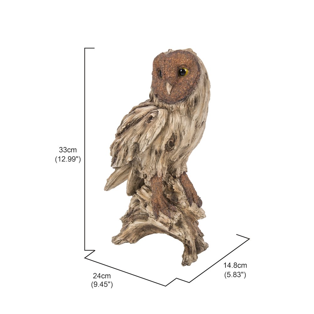 Driftwood Barn Owl On Stump Statue. Picture 5