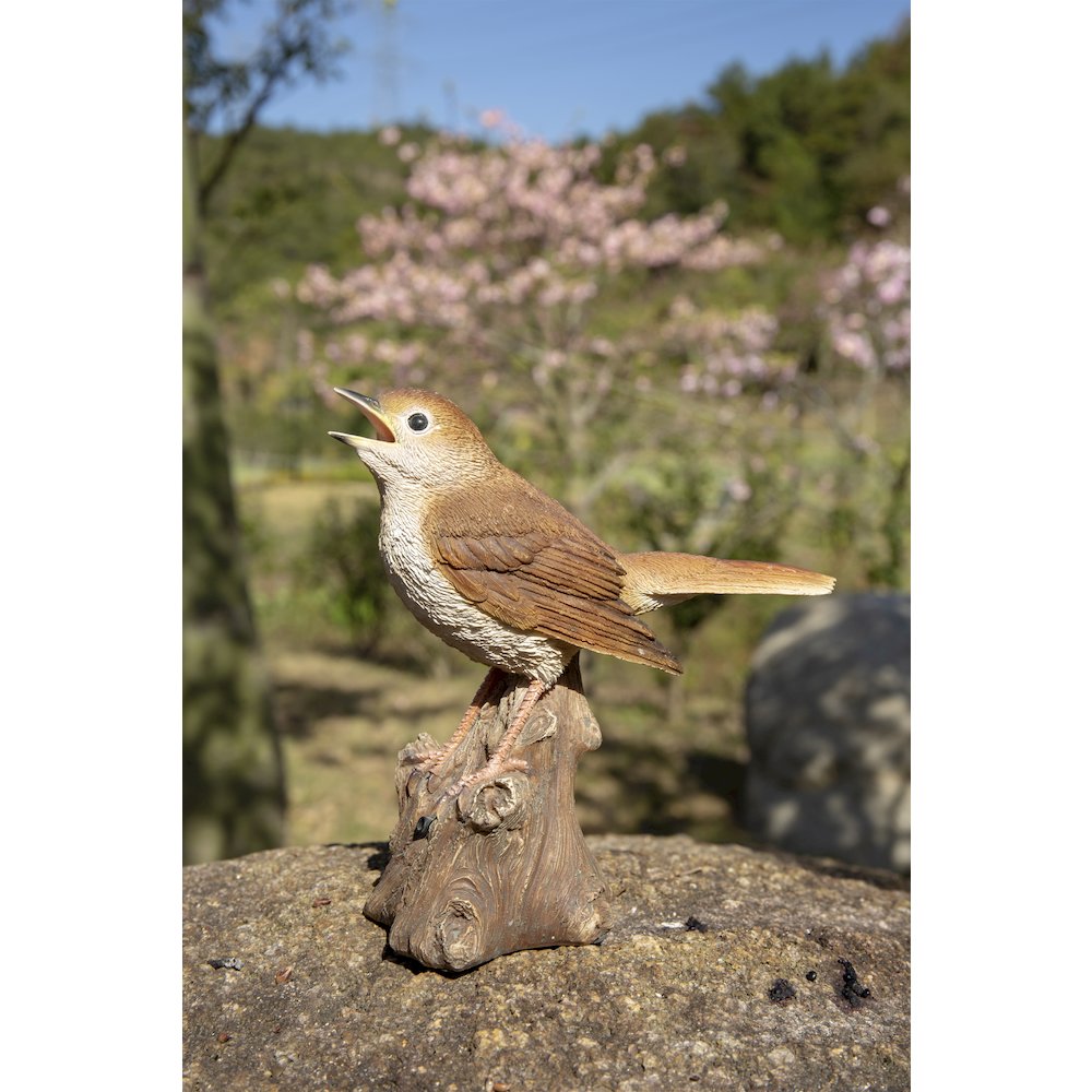 Motion Activated Singing Nightingale Standing On Stump. Picture 4