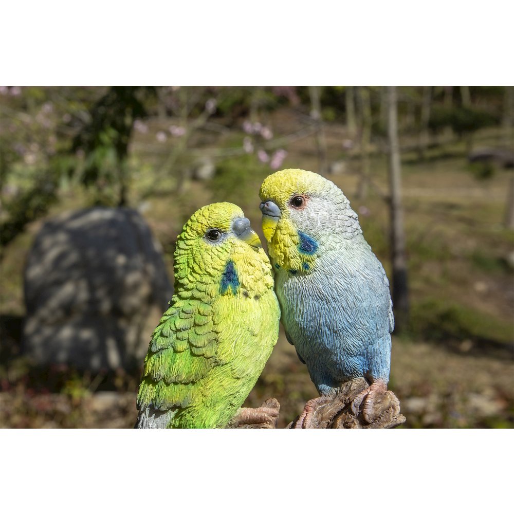 Motion Activated Singing Couple Budgerigar On Stump. Picture 3