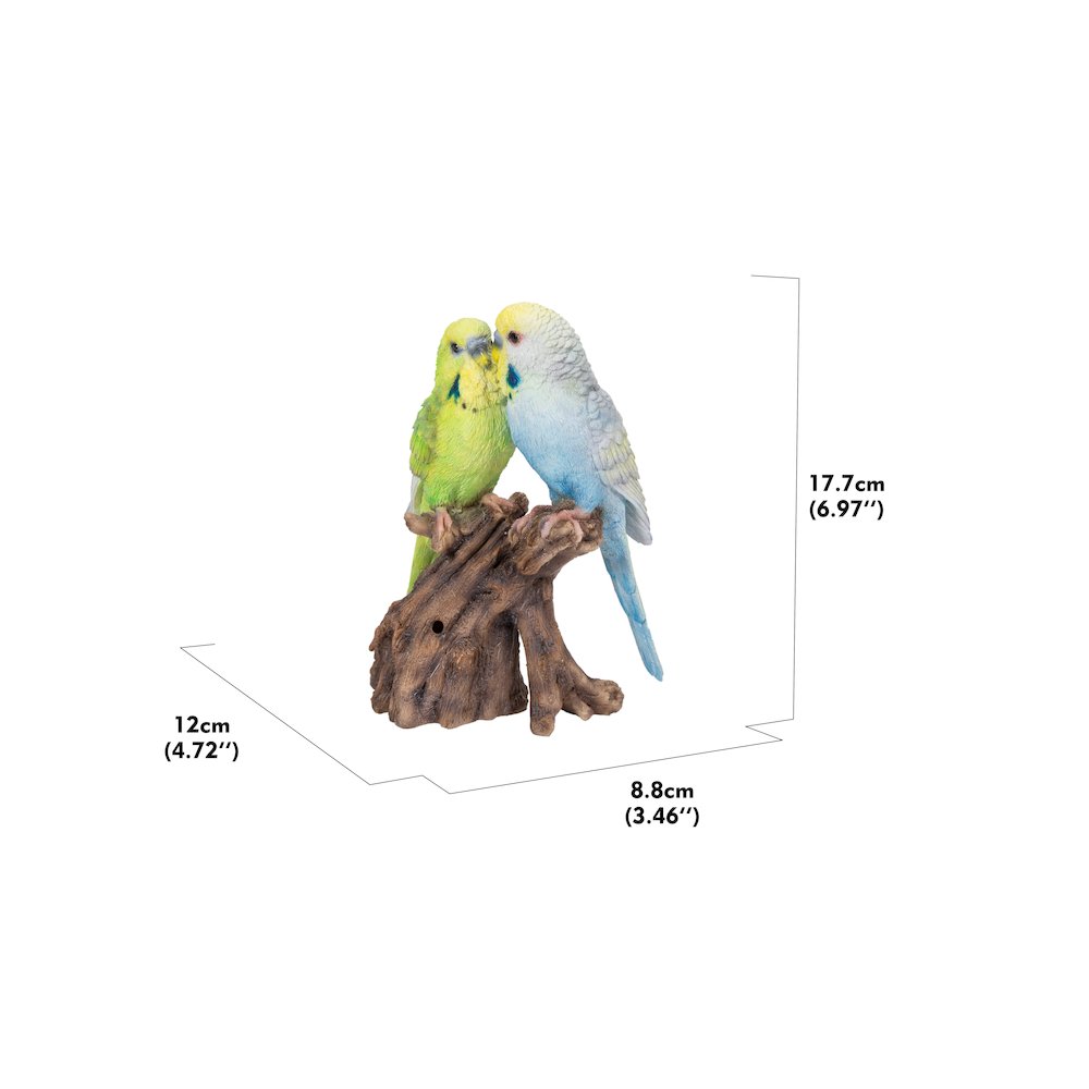 Motion Activated Singing Couple Budgerigar On Stump. Picture 1