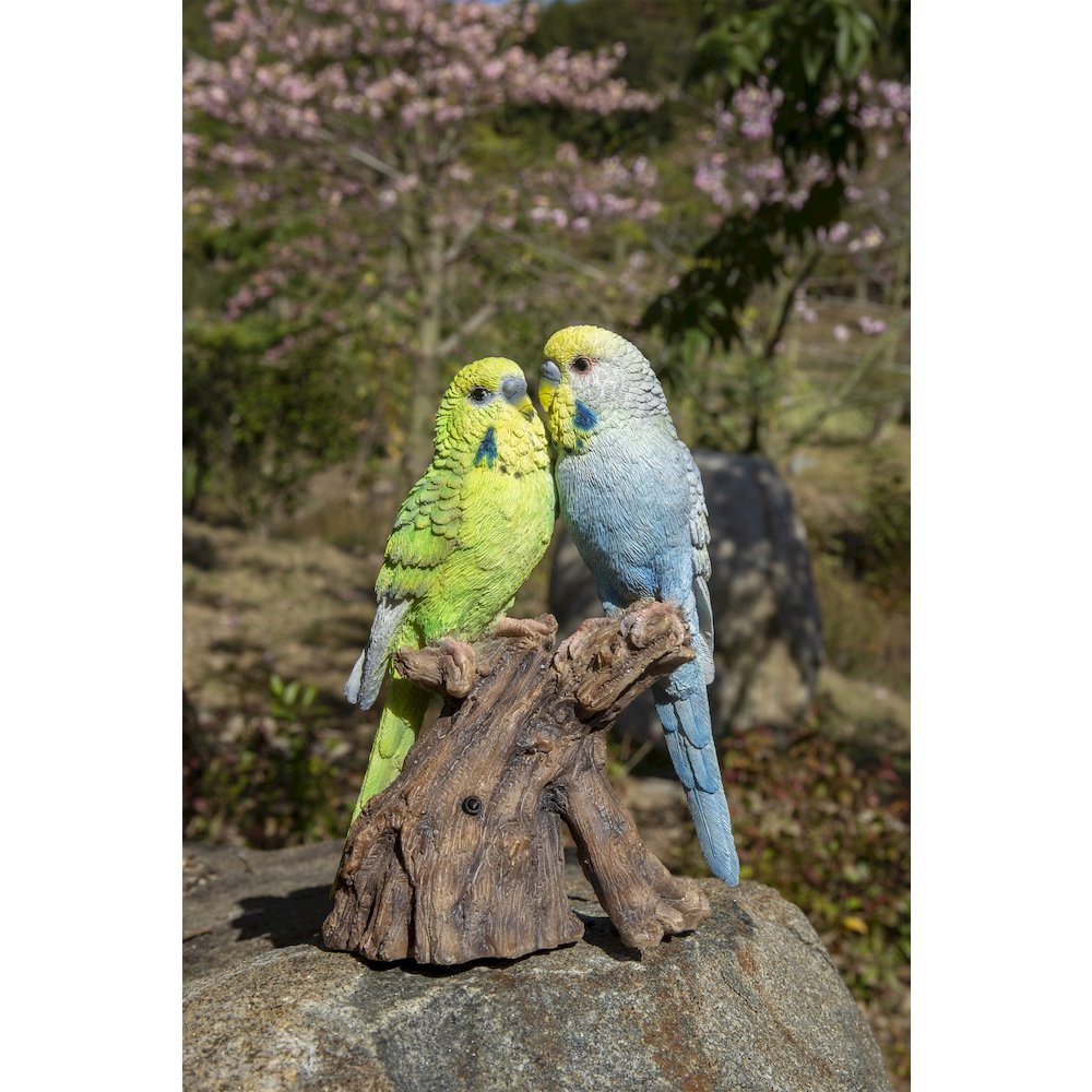 Motion Activated Singing Couple Budgerigar On Stump. Picture 4