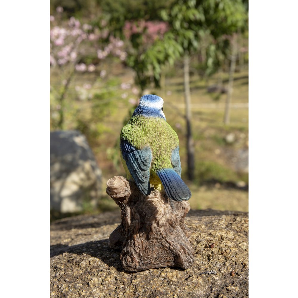 Motion Activated Singing Bird Blue Tit On Stump. Picture 7