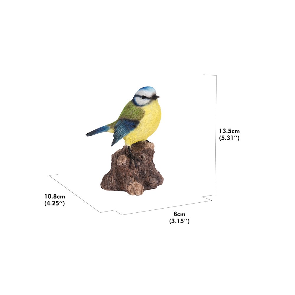 Motion Activated Singing Bird Blue Tit On Stump. Picture 5