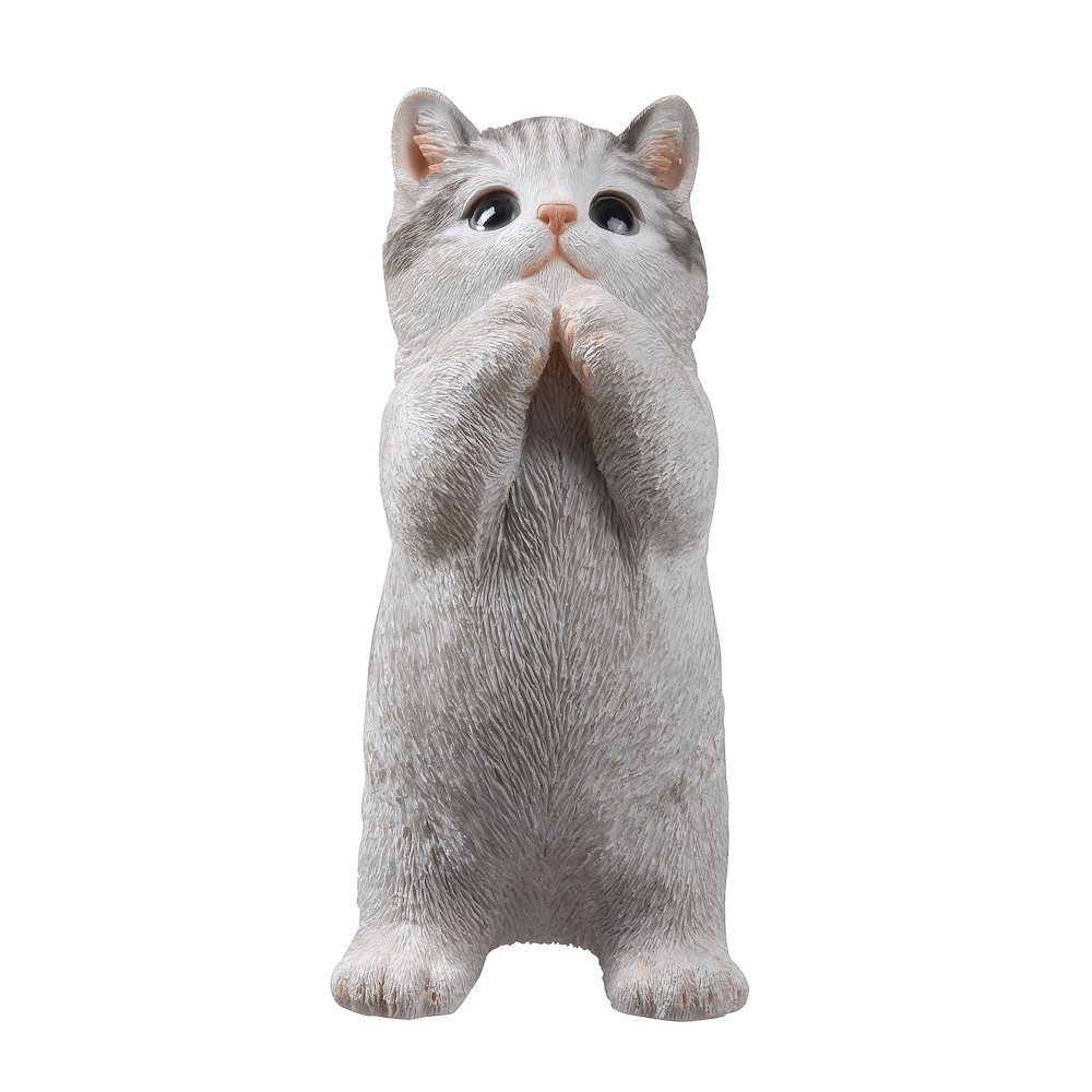 7" H Cat Kitten Statue Praying-Gray. Picture 1