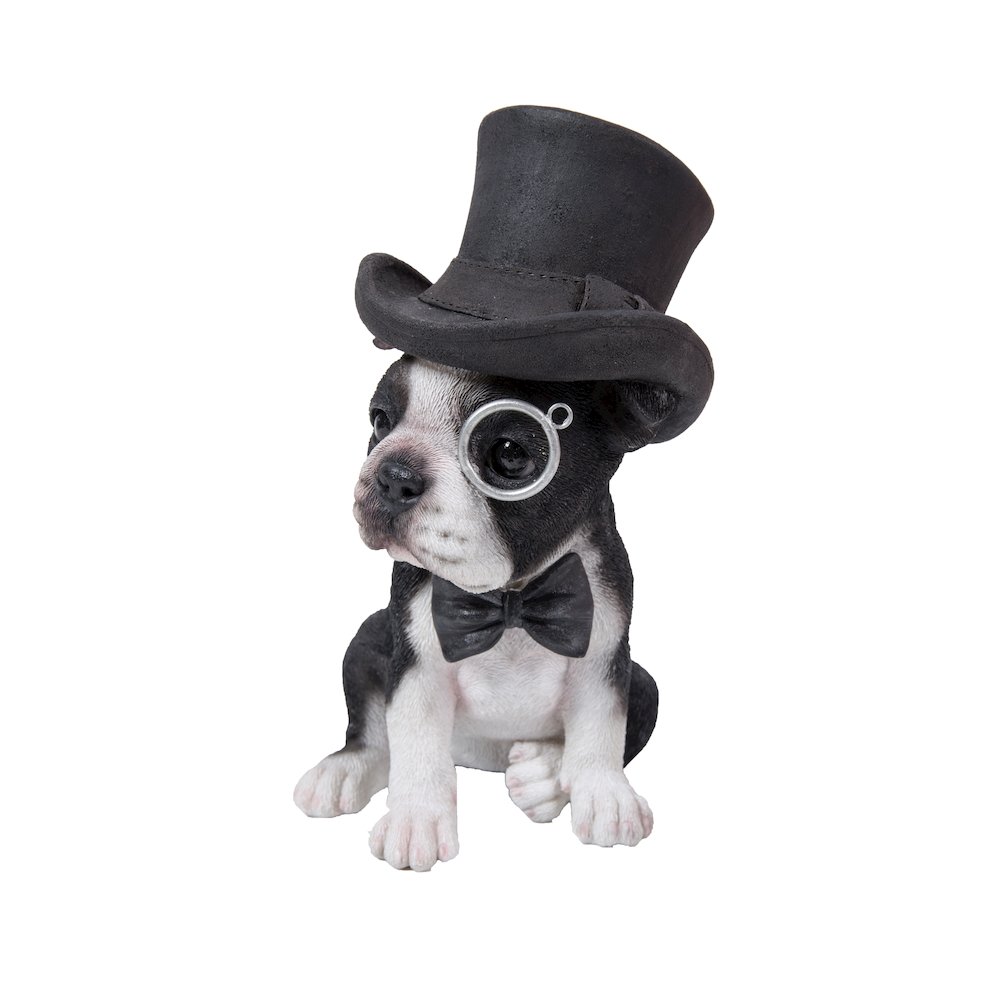 Boston Terrier W/Top Hat, Spectacle, & Bow Tie Statue. Picture 1