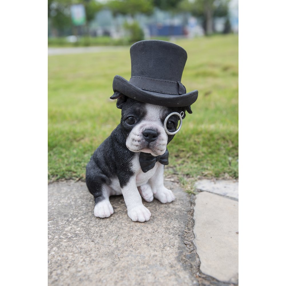 Boston Terrier W/Top Hat, Spectacle, & Bow Tie Statue. Picture 6