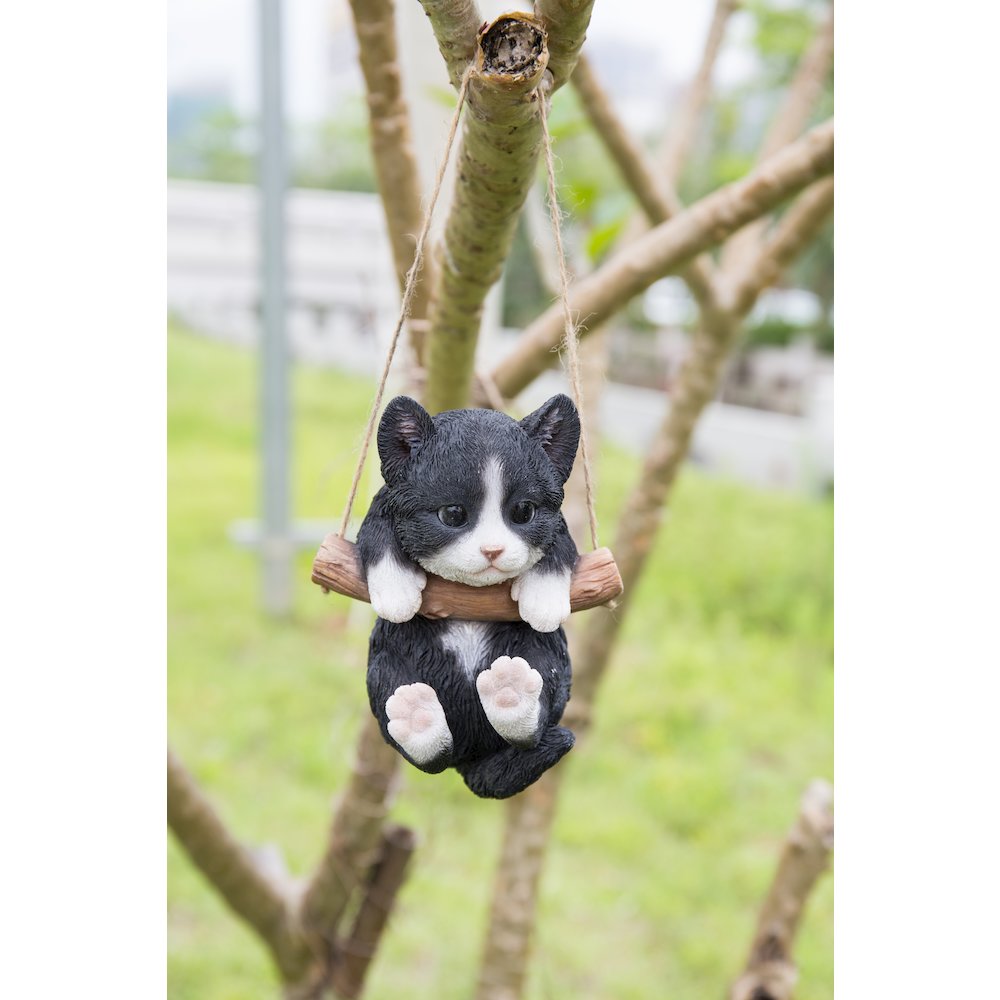 Hanging Black/White Kitten Statue. Picture 3