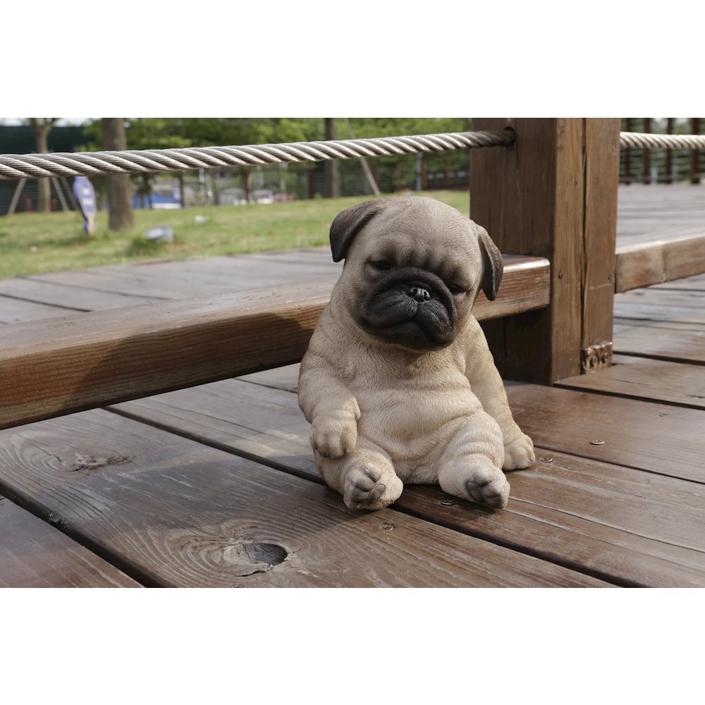 Sleepy Pug Puppy Statue Sitting. Picture 8